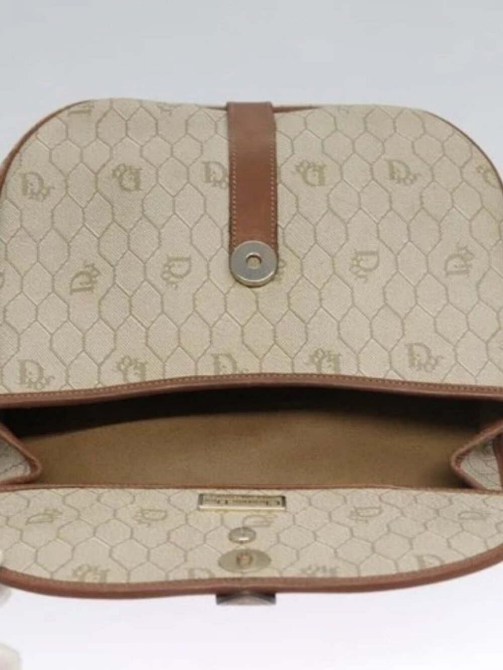 Christian Dior Honeycomb Canvas Shoulder Bag PVC Leather Beige Auth bs23056 - Picture 11 of 15